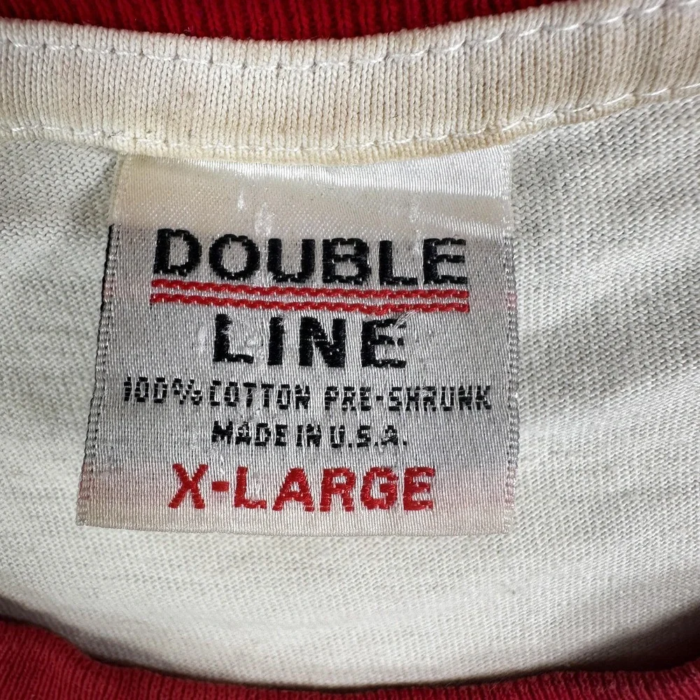 Vintage Double Line Shirt Mens XL White Red Ringer 68 Dirty Playas Graphic 90s